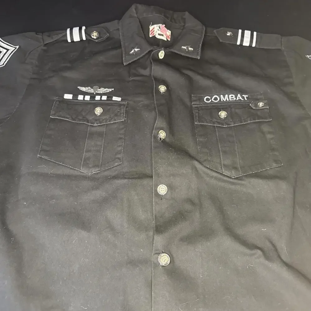 REGAL MILITARY COMBAT FORCE SHIRT Black PATCHES SIZE XL SHORT SLEEVE - Picture 1 of 11
